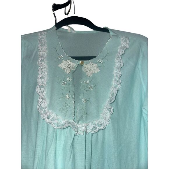 Beautiful Vintage MADE IN USA Long Blue Nightgown Slip 60s Union Made long Sleev - Picture 5 of 6